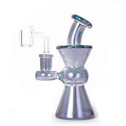Brightly Blue Mini Glass Bong Hookahs 7.5 Inch Dab Oil Rigs Heady Water Pipe With 14mm Quartz Banger