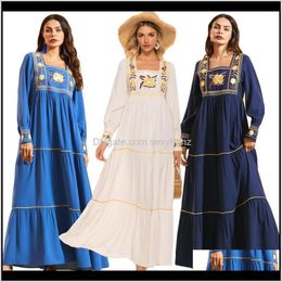 Ethnic Apparel Drop Delivery 2021 Abaya Muslim Women Maxi Dress Embroidery Robe Turkish Kaftan Islamic Clothing Dubai Caftan Arab Party Gown