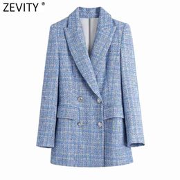 Women Vintage Plaid Texture Tweed Woollen Blazer Coat Office Ladies Long Sleeve Suits Female Outerwear Chic Tops CT699 210420