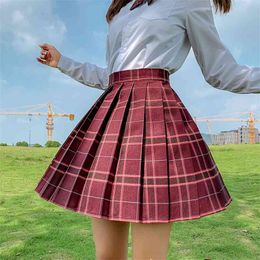 Harajuku Woman Skirts High Waist Plaid Pleated Skirt School Girls Kawaii Cosplay Lolita for Womens Japanese Style 210629