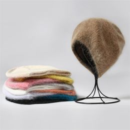 VISROVER10 Colours solid Colour rabbit fur Winter beaniesfor woman long hair Warm cap Casual High Quality soft handfeeling Gift 211119