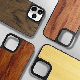 Waterproof Anti-fall Phone Cases For iPhone 13 Pro Max Mini 12 11 Blank Wooden TPU PhoneCases Shockproof Back Cover Shell Wholesale