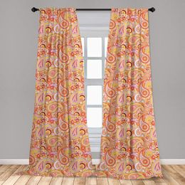 Curtain & Drapes Orange Design Elements Traditional Paisley Floral Pattern Swirls Leaves Motif Window Treatment Living Room Bedroom