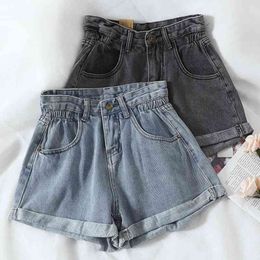 Casual Vintage Short Jeans Female Pants Shorts Summer Cotton Denim High Waist Loose Wide Leg Women 210429