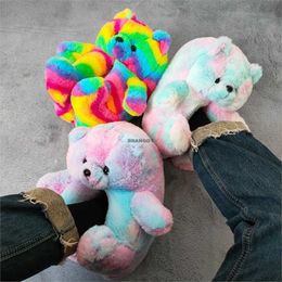 Women Teddy Bear Slippers Cartoon Cute Bear House Slipper warm furry plush Furry Faux Fur Slides Woman Furry Flip Flop Shoes Y0902