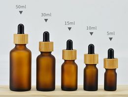 5 10 15ml 30ml 50ml Frosted/ clear Amber Glass Dropper Bottle with Bamboo Cap 1oz Essential Oil