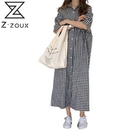 Dress Women Long Shirt Retro Plaid Single Breasted Loose Cotton Summer Short Sleeve es Womens Casual 210513