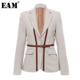 [EAM] Women Split Pu Leather Brief Short Blazer Lapel Long Sleeve Loose Fit Jacket Fashion Spring Autumn 1K458 211006