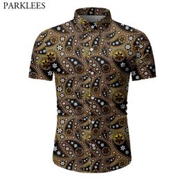 Men Retro Paisley Flower Summer Shirt Men Floral Shirts Men Casual Slim Fit Blouse Mens Short Sleeve Shirt Camisa Social 210524