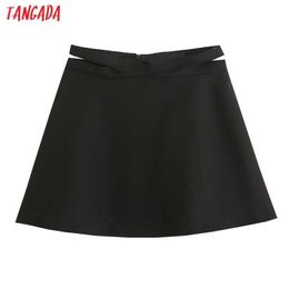 Tangada Women Black Waist Hollow Out Skirts Faldas Mujer Zipper French Style Female Mini Skirt 4H32 210609