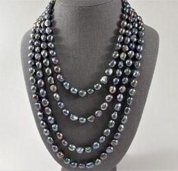 -Collane pendenti perle naturali in collina d'acqua dolce irregolare barocco 9-10 mm bianco rosa collana nera 90 pollici