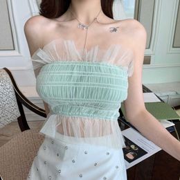 Europe Sexy Strapless Breast Wrap Women's Mesh Lace Big Bust Top Bra Summer Tops Short Comfortable Tank 7PNV 210603