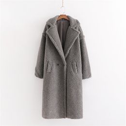 Autunno Inverno Donna Cappotto di orsacchiotto grigio Elegante giacca femminile spessa e calda in cashmere Casual Ragazze Streetwear 210531