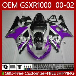 OEM Bodywork For SUZUKI K2 GSX R1000 GSXR 1000 CC 2001 2002 2002 Body 62No.105 GSXR1000 GSX-R1000 01-02 1000CC GSXR-1000 00 01 02 Injection Mould Purple silver Fairing kit
