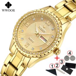 WWOOR Watches Woman Famous Brand Gold Elegant Ladies Wrist Watch Waterproof Women Watches Relogio Feminino 210527