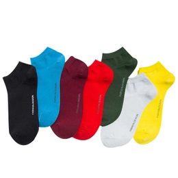 Men's Spring Summer Cotton Colorful Letters High Quality Casual Shallow No Show Socks 7 Pairs 210727