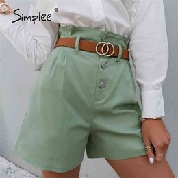 Solid ruffle high waist casual shorts women High street botton solid summer Fashion green office bottom 210724