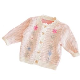 Autumn 0-3Y Baby Boys Girls Hand Embroidery Coats Kids Sweet Knitted Coat Toddler Winter Clothes 210417