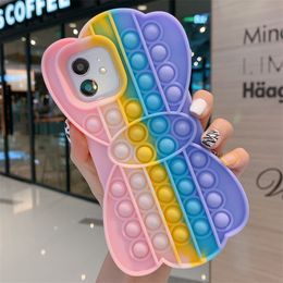 50pcs Rainbow Butterfly Silicone Gel Cases Decompression Fuuny Cell Phone Case Back Cover for IP 12 Pro Max 11 XS XR