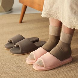 Slippers Women Men Indoor Breathable Linen Mute Slipper Lovers Summer Autumn Shoes Thick Sole Female Male House Floor Slides