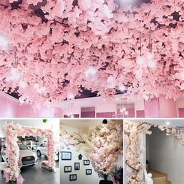 Artificial Conjunto de cereja Refeição Rattan Casamento Parede Decoração Flower Indoor Sala de estar falso Fattan Franch 211023