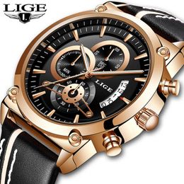 Relogio Mens Watches LIGE Fashion Top Brand Luxury Business Chronograph Waterproof Quartz Watch Men Casual Leather Clock+Box 210527