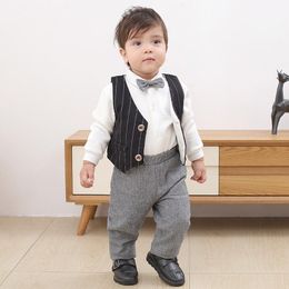 Clothing Sets 0-2 Year Old Boy British Style Pants Shirt Vest 3-piece Baby One Dress Suit