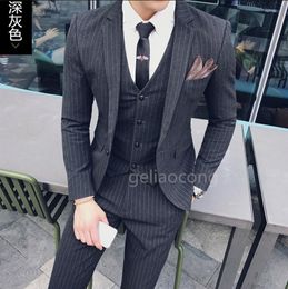Men Suit 2021 Men's Fashion Stripe Blazer Vest Pants Set Slim Fit Groomsmen Wedding Custom Made Mens Suits Groom Tuxedo & Blazers