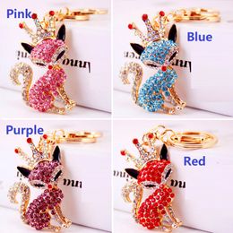 Lovely Rhinestone Crystal Crown Fox Keychain Keyring Fox Key Chain Ring Holder Alloy Keychains Gift Unisex