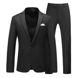 Luxury Fashion Mens 2 Pieces Suits Set One Button Blazers Jacket and Trousers Dinner Wedding X0909
