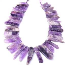 Top Drilled Slice Natural Amethysts Crystals Quartz Stick Loose Beads Slab Point Pendant Necklace Jewellery Making 5-8x20-48mm