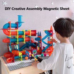 DIY Building Blocks Assembly Magnetic Sheet Track Curve Sliding Pipeline Colourful Windows Puzzle Enlightenment Toys For Children Q0723