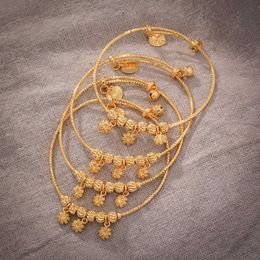 4pcs 24k African Arab Gold Color Bangles for Kidschildren Jewelry Bracelets Newborn Baby Cute/romantic Bracelets Gifts Q0717