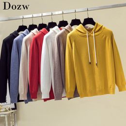 Women Fashion Pure Hooded Sweater Autumn Long Sleeve Casual Cashmere Soft Pullover Solid Winter Knitted Female Jumper Top 210414