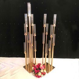 pillar candle centerpiece Canada - 10 Heads Metal Candelabra Candle Holders Road Lead Table Centerpiece Gold Candelabrum Stand Pillar Candlestick For Wedding G049 SH190924
