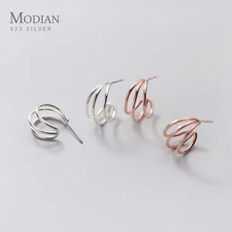 Fashion Simple 925 Sterling Silver Geometric Three Line Stud Earring for Women Anti-Allergy Ear Pin Fine Jewellery 210707