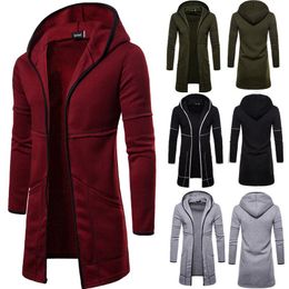 Men's Trench Coats 2021 Style Cardigan Warm Autumn Fall Winter Coat Fashion Long Overcoat Casual Solid Outwear Jacket Cardigans