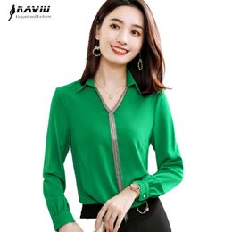 Naviu High Quality Green Professional Shirt Women Autumn Lesuire Style Fashion Design Sense V-Neck Long Sleeve Blouse 210604