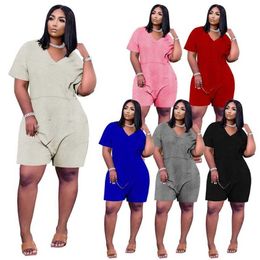 Women Summer Jumpsuits Short Sleeve Rompers Loose Clothing S-2XL Bodysuit One Piece Shorts Outfits Plus Size Tracksuits Jogging Suits