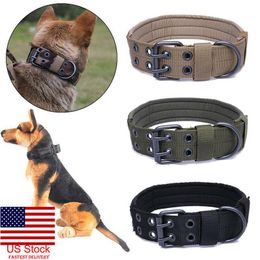 Dog Collars & Leashes Outdoor Hunting Tactical Adjustable Nylon Leash Metal Buckle Training Removable Pet