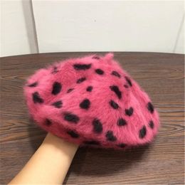 Berets Lovely Pink Spotted Plush Knit Beret For Women Autumn/winter Korean And Japanese All-match Fur Hat