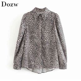 Fashion Leopard Print Blouse Shirt Women Long Sleeve Vintage Ladies Tunic Blouses Turn Down Collar Casual Office Shirts Tops 210414