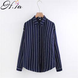 HSA Summer Fashion Women's Vertical Stripes Shirts Long Sleeve White Blouses Blusa De Mujeres Turn Down Collar Tops 210417