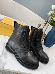 Luxury Designer Signature Black Leather Biker Boots Plain Leather Boots with Original Box