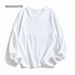MOINWATER Women O-neck Long Sleeve T shirts Lady White Cotton Tops Female Soft Casual Tee's Black T-shirt MLT1901 210623