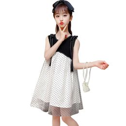 Summer Dresses For Girls Patchwork Party Dot Pattern Child Mesh Costume 6 8 10 12 14 210528