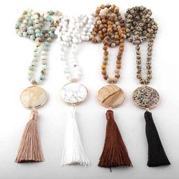 Fashion Bohemian Jewellery Semi Precious Stones Long Knotted Matching Stone Links Tassel Necklaces For Women Ethnic Necklace