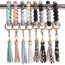 Camouflage Silicone Bead Bracelet Keychain Party Suede Tassel Wrist Keyring Bangle with Metal Buckle Women Pendant Gift 8 Styles