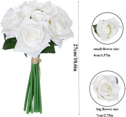 Decorative Flowers & Wreaths Artificial Flower White 18 Heads Silk Rose Bouque Fake Roses For Wedding Decoration Home 2 Bouquet