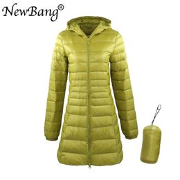 Bang 8XL Damen Langer, warmer Daunenmantel mit tragbarer Aufbewahrungstasche, ultraleichte Damenjacke, Damenmäntel, hüftlang